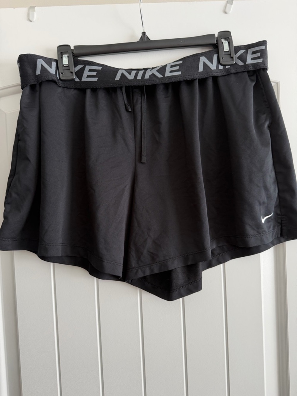 Women’s Nike Black Dri-FIT Athletic Shorts with White Swoosh